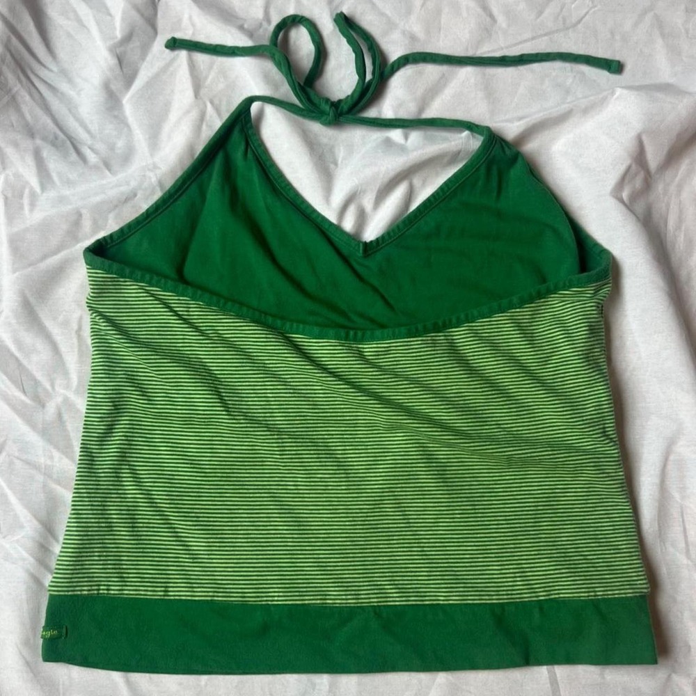2000s American Eagle Green Micro Striped Halter Top - Picture 3 of 5